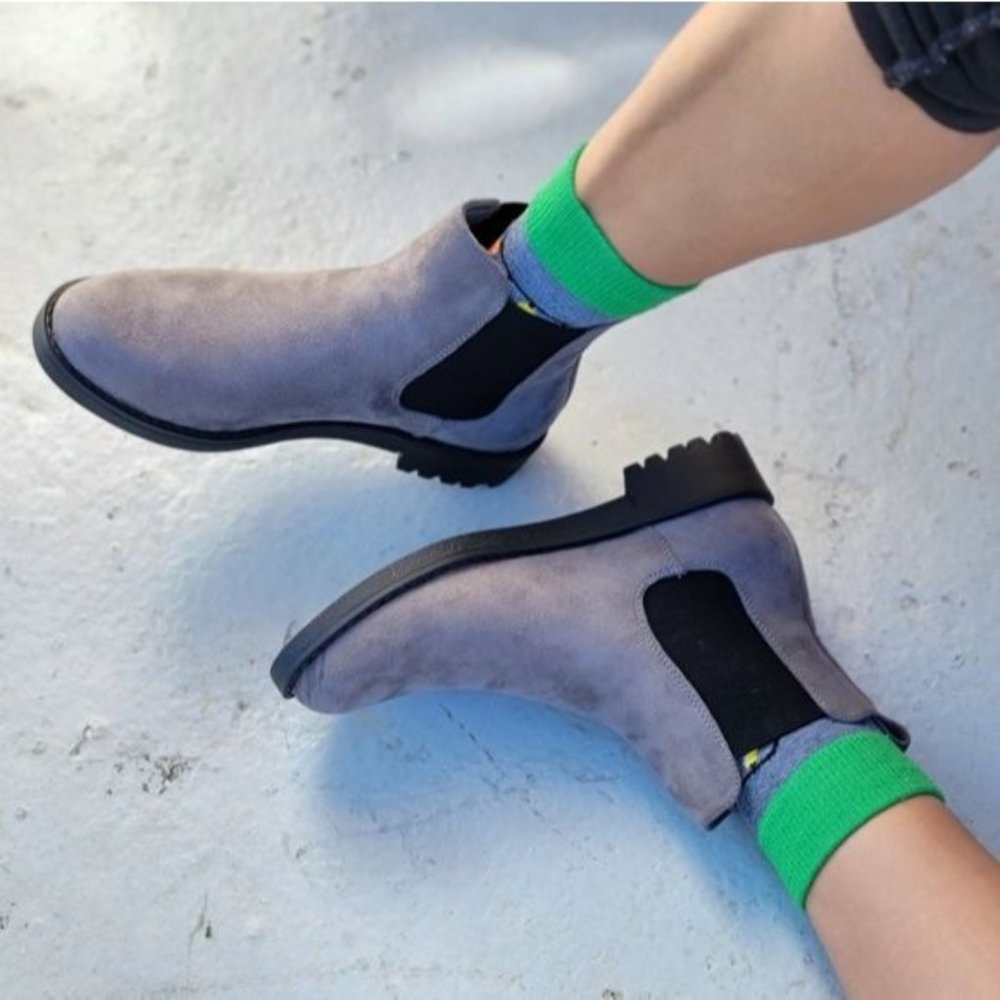 Women's Grey Flats Ankle Chelsea Booties - Picture 2 of 7
